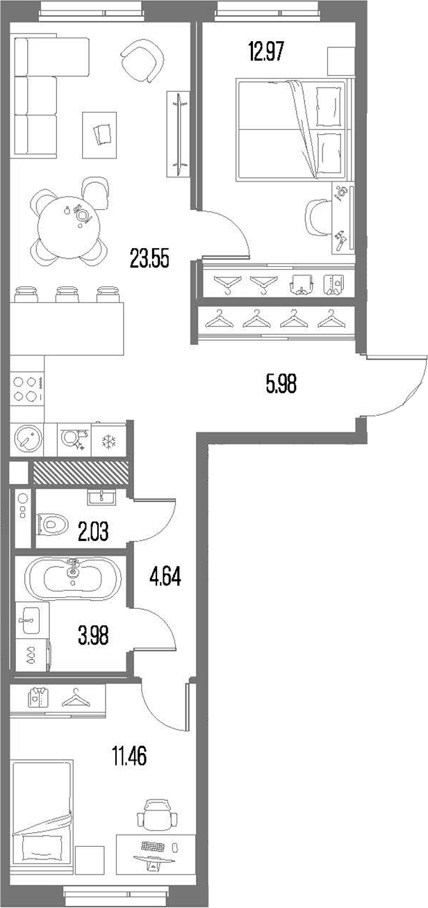2-комнатная квартира 64.6 м², 10/10 эт., ЖК «LEGENDA Васильевского»